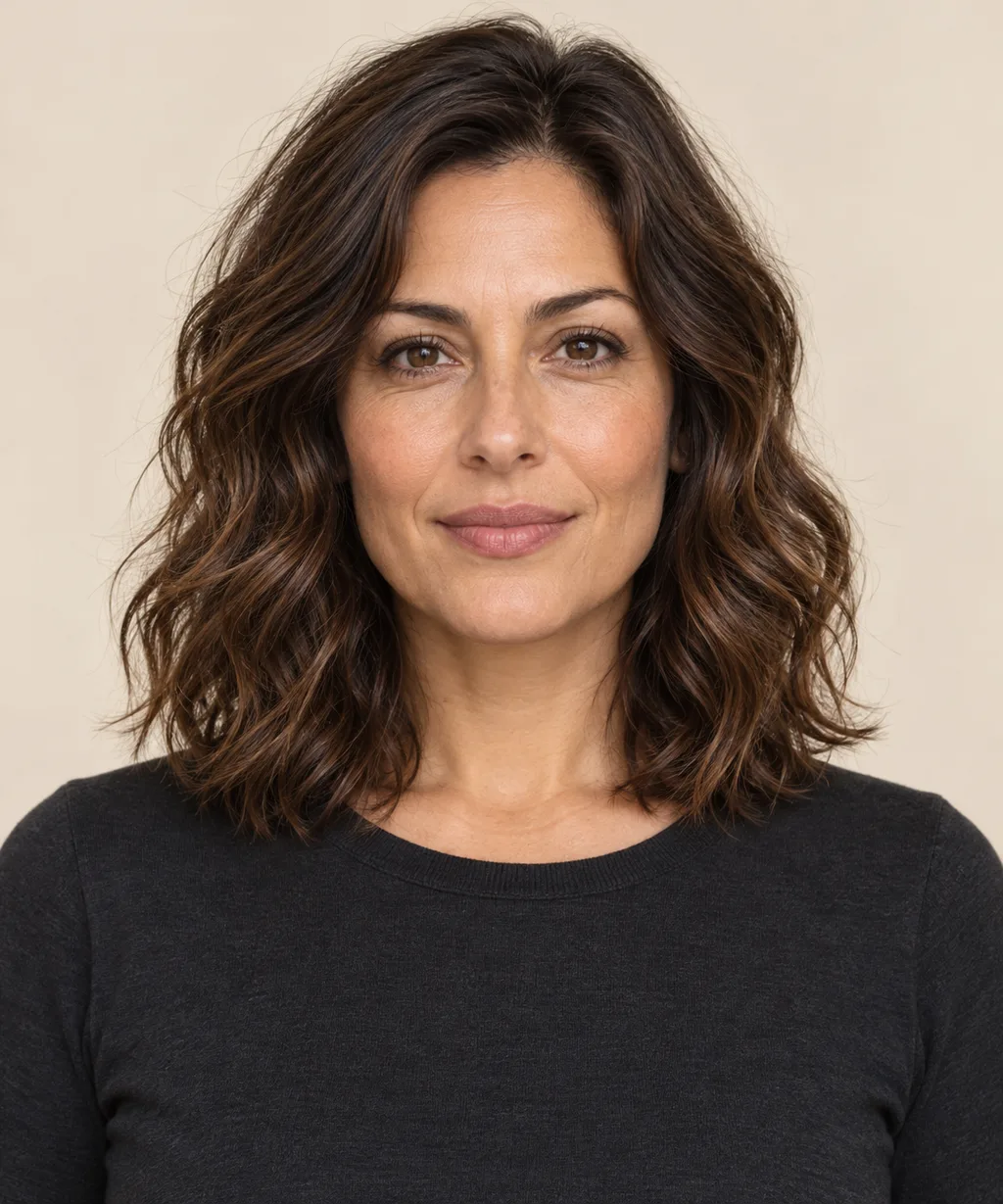 Front view of shoulder-length hair with soft natural waves.