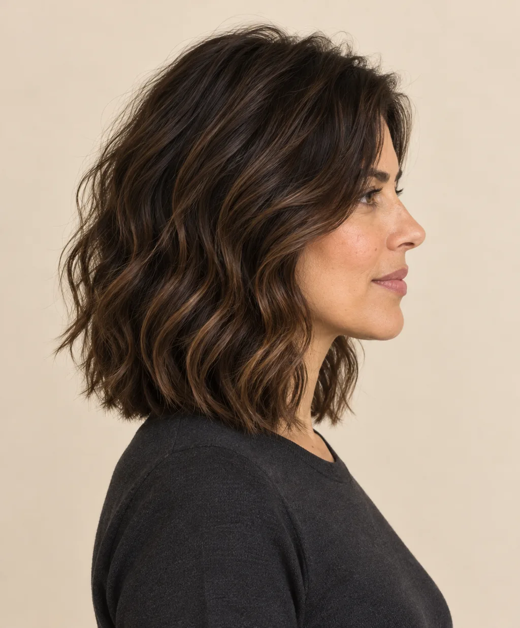 Side view showing subtle lower layers in a wavy lob.